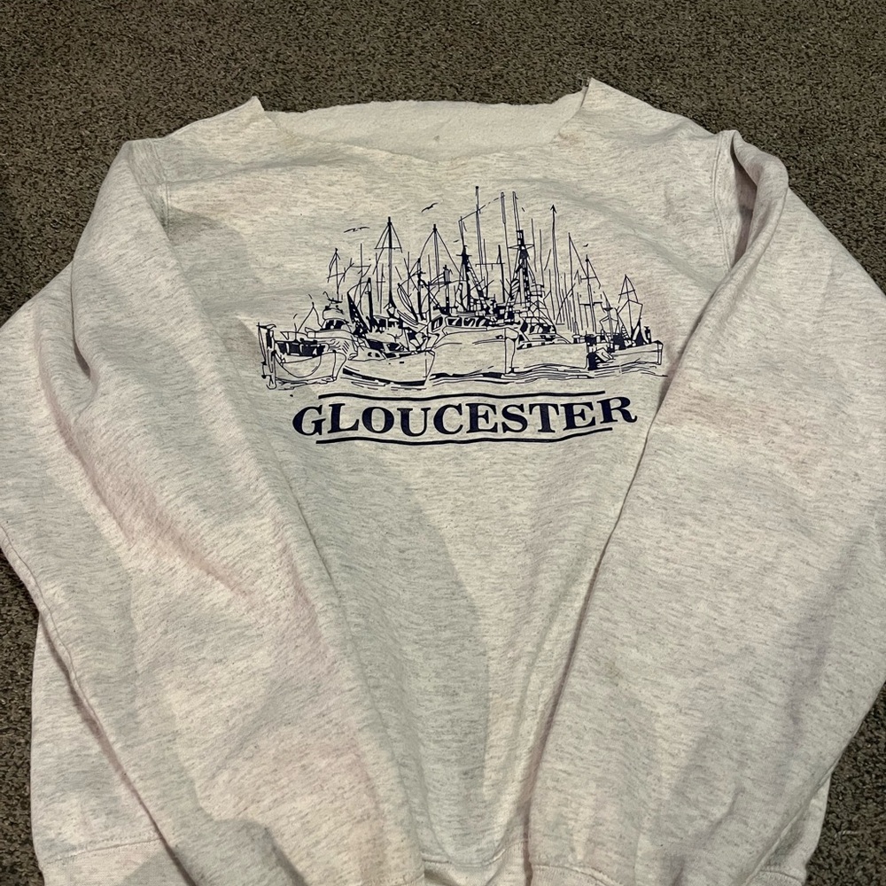 Gloucester Ship Graphic Off Shoulder Sweater  - Light Gray